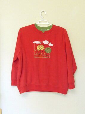 1990s Vintage Extra Shenanigans light red tree clouds embroidery sweatshirt 2X